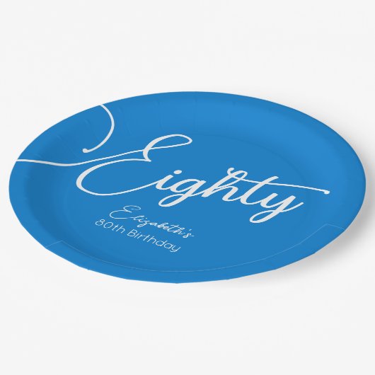 Gewoon modern script Blauw 80ste verjaardagsfeestj Papieren Bordje (Gekanteld)