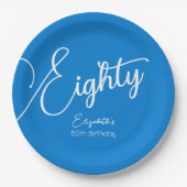 Gewoon modern script Blauw 80ste verjaardagsfeestj Papieren Bordje (Voorkant)