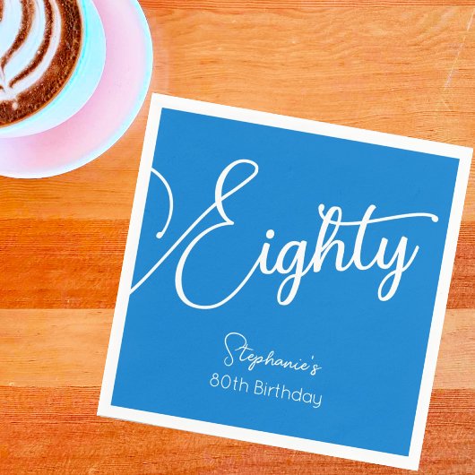 Gewoon modern script Blauw 80ste verjaardagsfeestj Servet