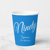 Gewoon modern script blauw 90ste verjaardagsfeestj papieren bekers (Achterkant)