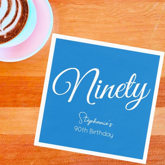 Gewoon modern script blauw 90ste verjaardagsfeestj servet