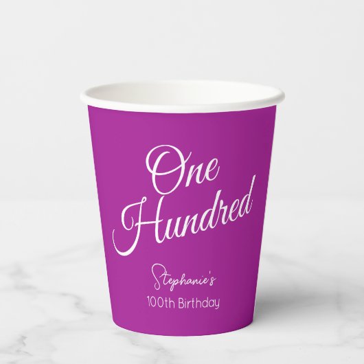 Gewoon modern script Donkerroze 100e verjaardag Papieren Bekers (Achterkant)