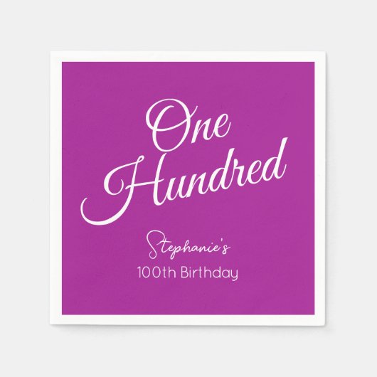 Gewoon modern script Donkerroze 100e verjaardag Servet (Voorkant)