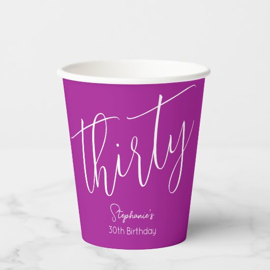 Gewoon modern script Donkerroze 30e verjaardag Papieren Bekers (Voorkant)