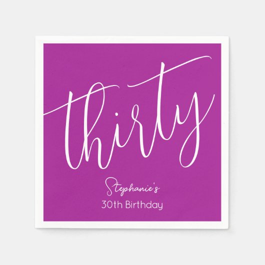 Gewoon modern script Donkerroze 30e verjaardag Servet (Voorkant)