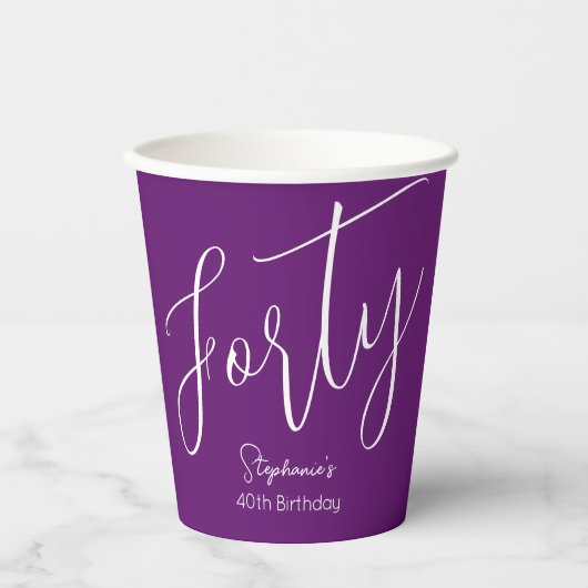 Gewoon modern script herfst Paarse 40e verjaardag Papieren Bekers (Voorkant)