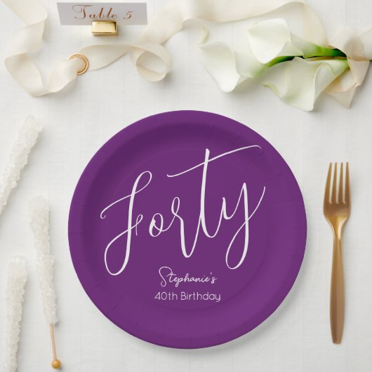 Gewoon modern script herfst Paarse 40e verjaardag Papieren Bordje (Huwelijk)