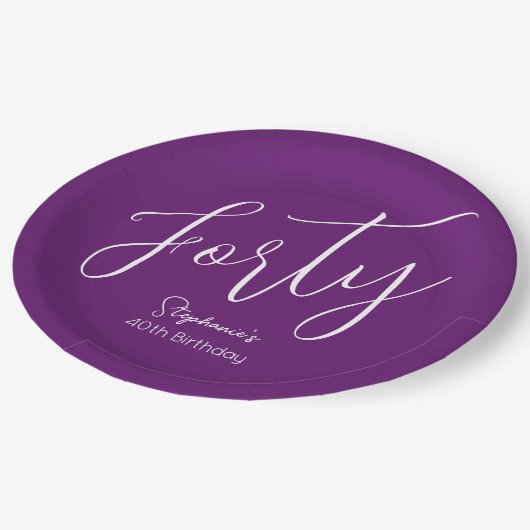 Gewoon modern script herfst Paarse 40e verjaardag Papieren Bordje (Gekanteld)