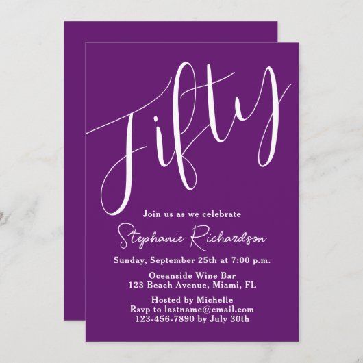 Gewoon modern script herfst Paarse 50ste verjaarda Kaart (Voorkant / Achterkant)