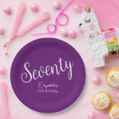 Gewoon modern script herfst Paarse 70ste verjaarda Papieren Bordje (Feest)