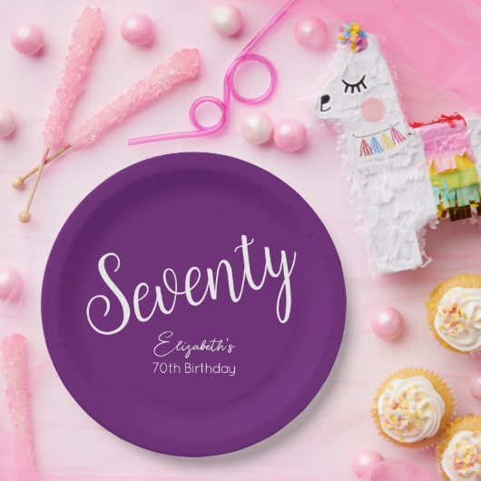 Gewoon modern script herfst Paarse 70ste verjaarda Papieren Bordje (Feest)