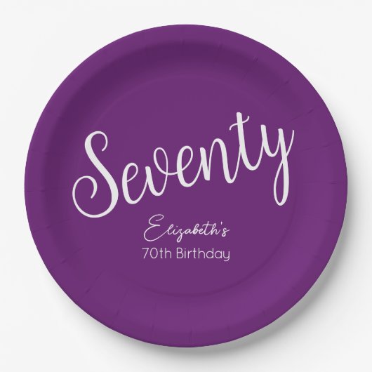 Gewoon modern script herfst Paarse 70ste verjaarda Papieren Bordje (Voorkant)