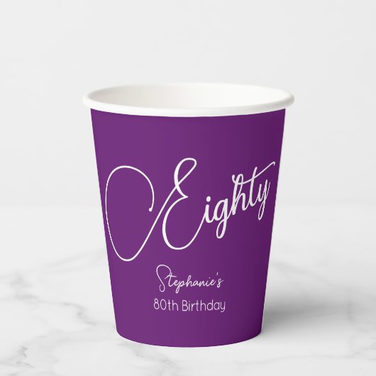 Gewoon modern script herfst Paarse 80ste verjaarda Papieren Bekers (Achterkant)