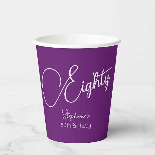 Gewoon modern script herfst Paarse 80ste verjaarda Papieren Bekers (Voorkant)