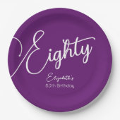 Gewoon modern script herfst Paarse 80ste verjaarda Papieren Bordje (Voorkant)
