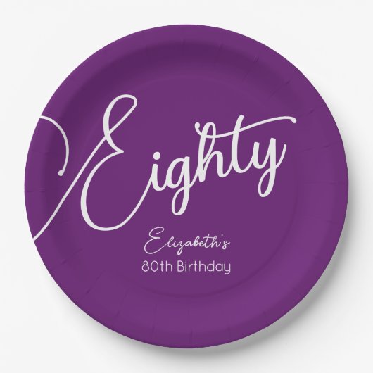 Gewoon modern script herfst Paarse 80ste verjaarda Papieren Bordje (Voorkant)