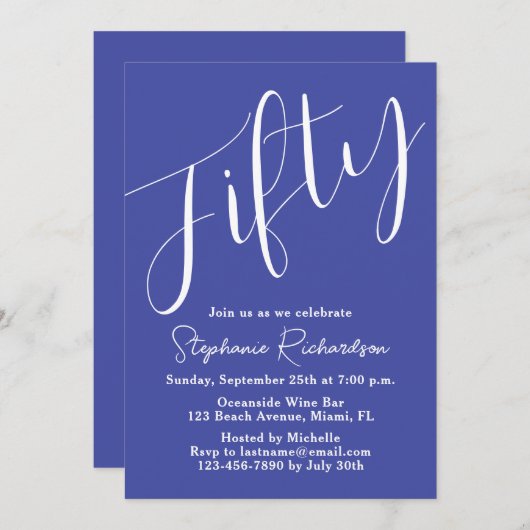 Gewoon Modern Script Lavendel 50ste verjaardag Kaart (Voorkant / Achterkant)