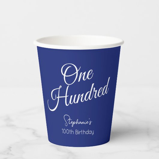 Gewoon modern script marineblauw 100ste verjaardag papieren bekers (Voorkant)