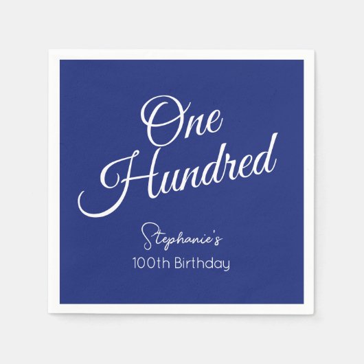 Gewoon modern script marineblauw 100ste verjaardag servet (Voorkant)