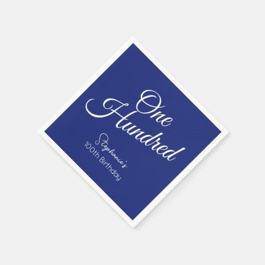 Gewoon modern script marineblauw 100ste verjaardag servet (Hoek)