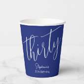 Gewoon modern script marineblauw 30ste verjaardags papieren bekers (Achterkant)