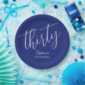 Gewoon modern script marineblauw 30ste verjaardags papieren bordje (Feest)