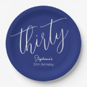 Gewoon modern script marineblauw 30ste verjaardags papieren bordje (Voorkant)