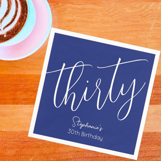 Gewoon modern script marineblauw 30ste verjaardags servet