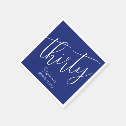 Gewoon modern script marineblauw 30ste verjaardags servet (Hoek)