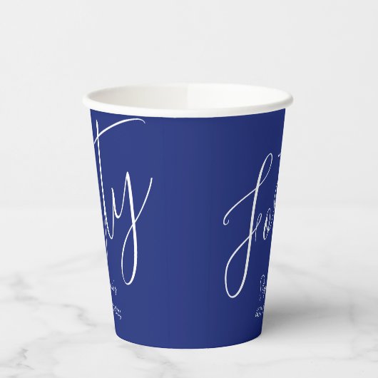 Gewoon modern script marineblauw 40e verjaardag papieren bekers (Links)