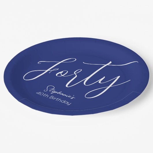 Gewoon modern script marineblauw 40ste verjaardags papieren bordje (Gekanteld)