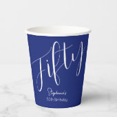 Gewoon modern script marineblauw 50ste verjaardag papieren bekers (Voorkant)