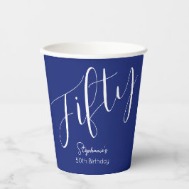 Gewoon modern script marineblauw 50ste verjaardag papieren bekers