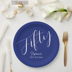 Gewoon modern script marineblauw 50ste verjaardag papieren bordje