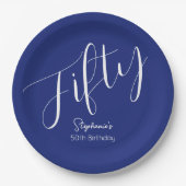 Gewoon modern script marineblauw 50ste verjaardag papieren bordje (Voorkant)