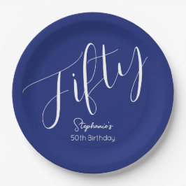 Gewoon modern script marineblauw 50ste verjaardag papieren bordje