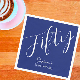 Gewoon modern script marineblauw 50ste verjaardag servet
