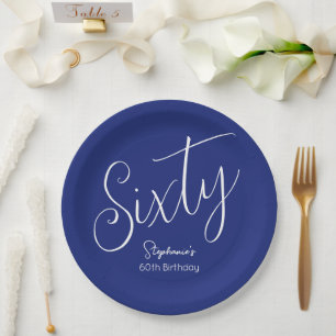 Gewoon modern script marineblauw 60ste verjaardag papieren bordje