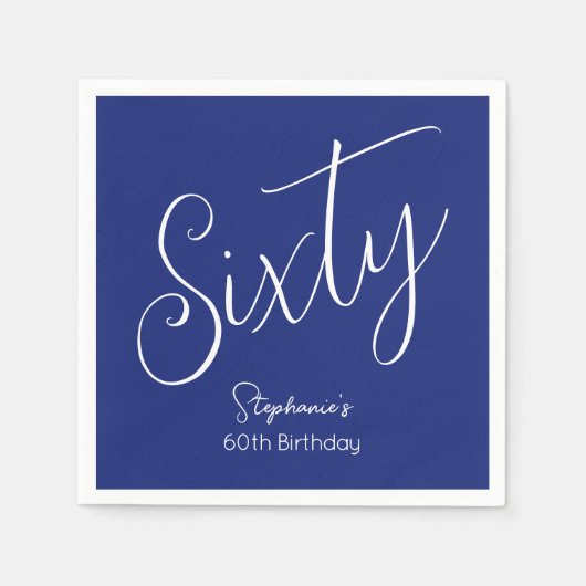 Gewoon modern script marineblauw 60ste verjaardag servet (Voorkant)