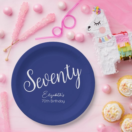 Gewoon modern script marineblauw 70ste verjaardag papieren bordje (Feest)