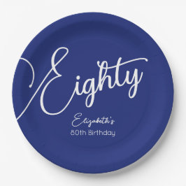 Gewoon modern script marineblauw 80ste verjaardags papieren bordje