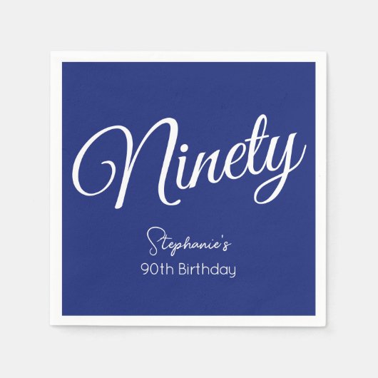 Gewoon modern script marineblauw 90ste verjaardags servet (Voorkant)