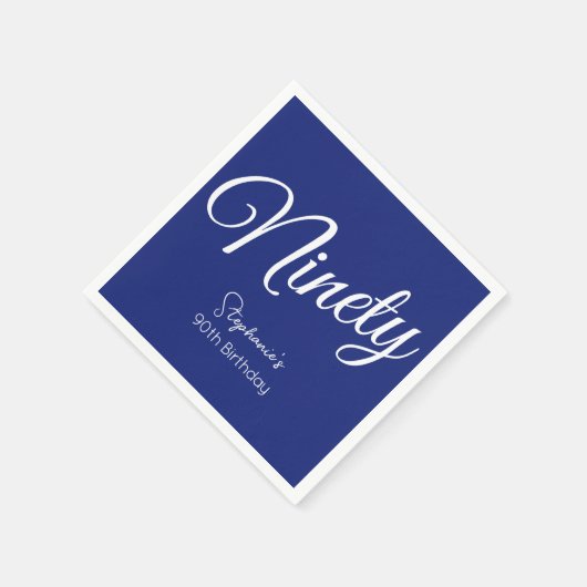 Gewoon modern script marineblauw 90ste verjaardags servet (Hoek)