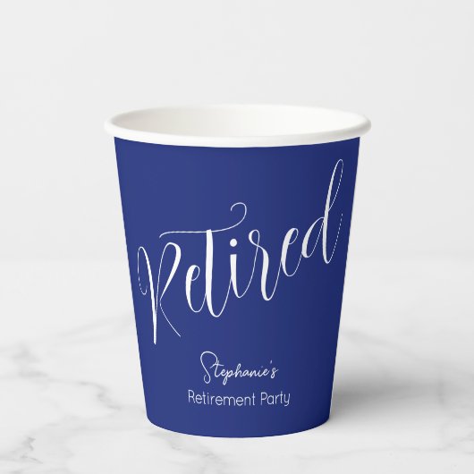 Gewoon modern script Navy Blue Pensioen Party Papieren Bekers (Achterkant)