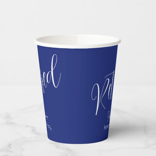 Gewoon modern script Navy Blue Pensioen Party Papieren Bekers (Links)