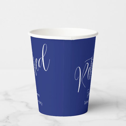 Gewoon modern script Navy Blue Pensioen Party Papieren Bekers (Rechts)