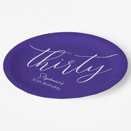 Gewoon modern script Paarse 30e verjaardag Papieren Bordje (Gekanteld)
