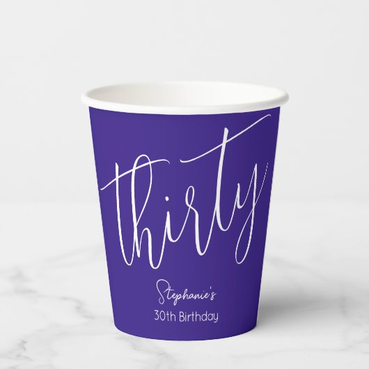 Gewoon modern script Paarse 30e verjaardagsfeestje Papieren Bekers (Achterkant)