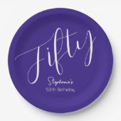 Gewoon modern script Paarse 50ste verjaardag Papieren Bordje (Voorkant)