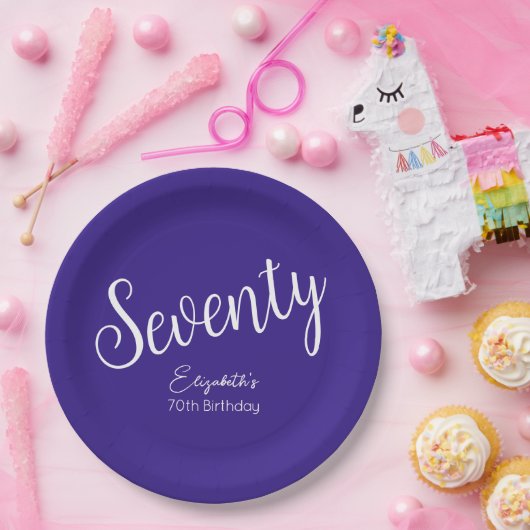Gewoon modern script Paarse 70ste verjaardag Papieren Bordje (Feest)
